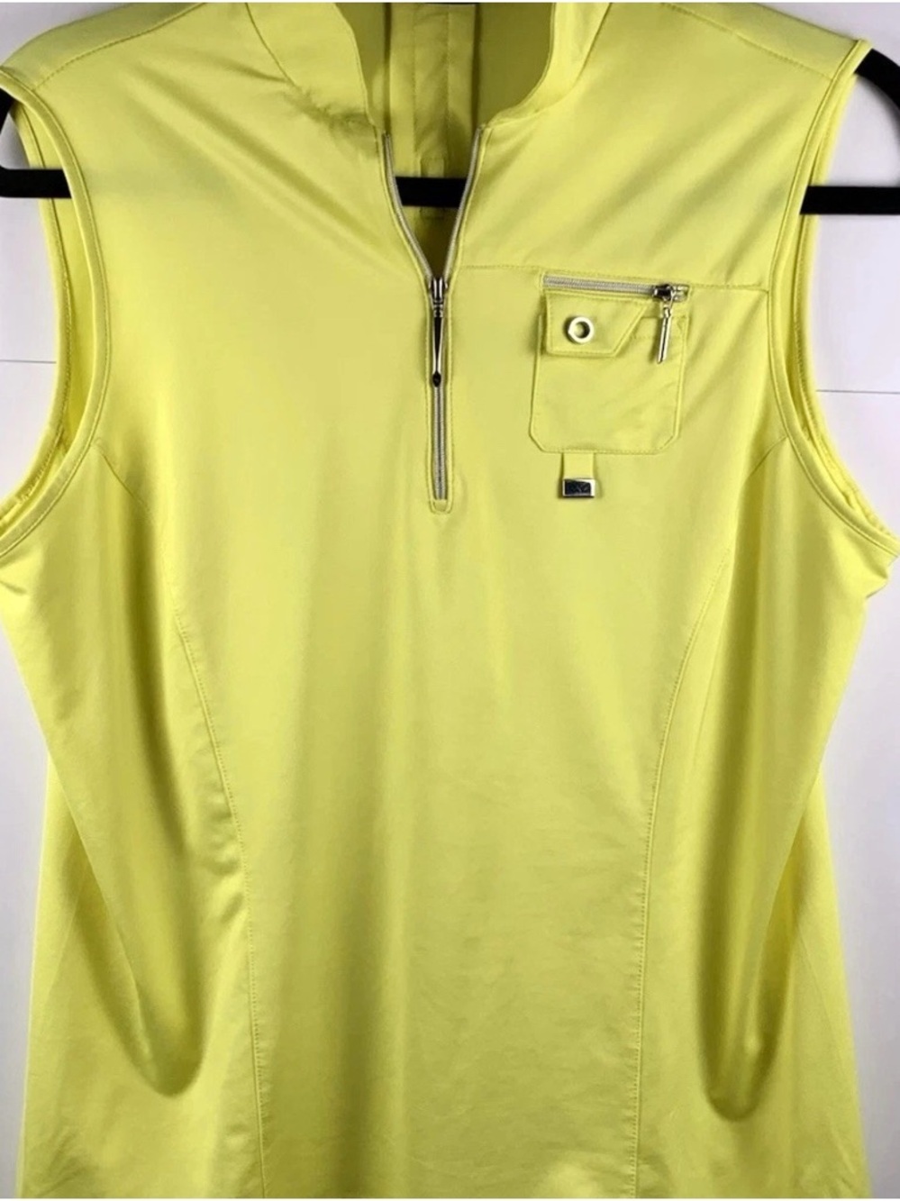 Jamie Sadock Womens M Golf Top Neon Yellow Sleeveless 1/4 Zip Stretch Pocket - Picture 2 of 12